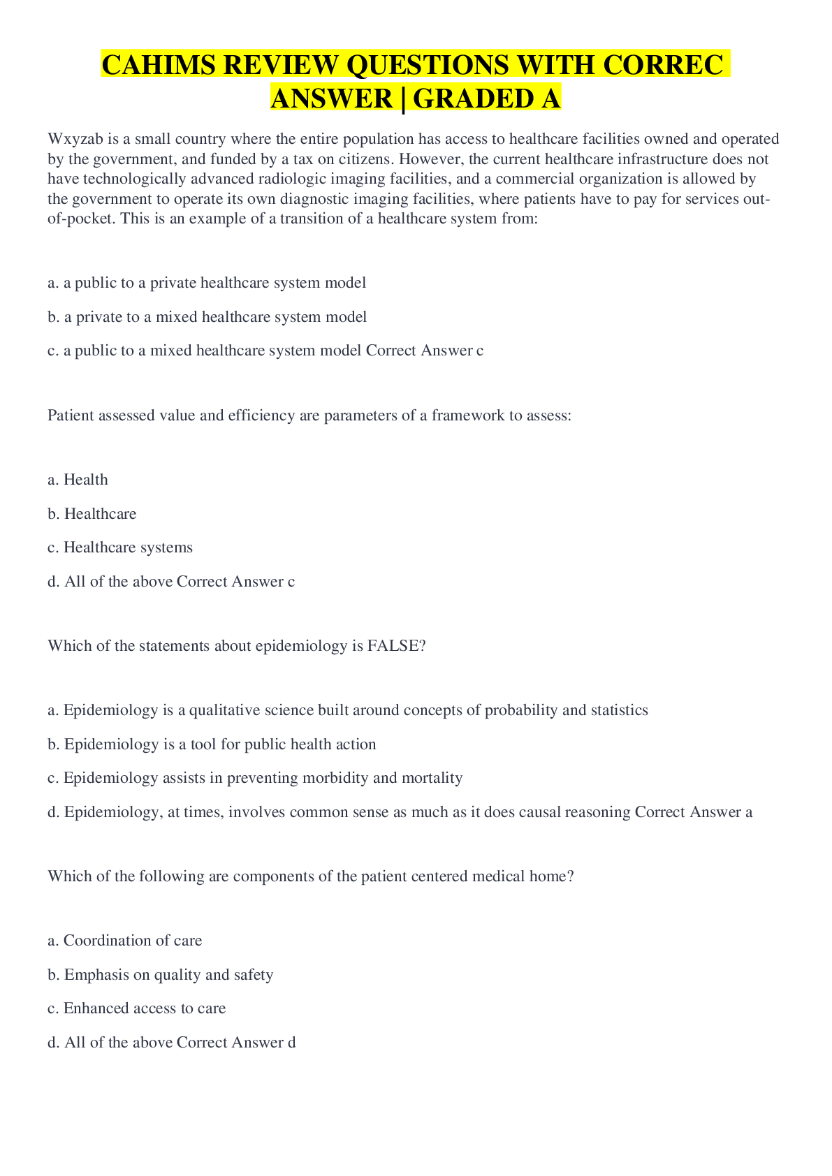 Preview image for CAHIMS REVIEW QUESTIONS WITH CORREC ANSWER | GRADED A